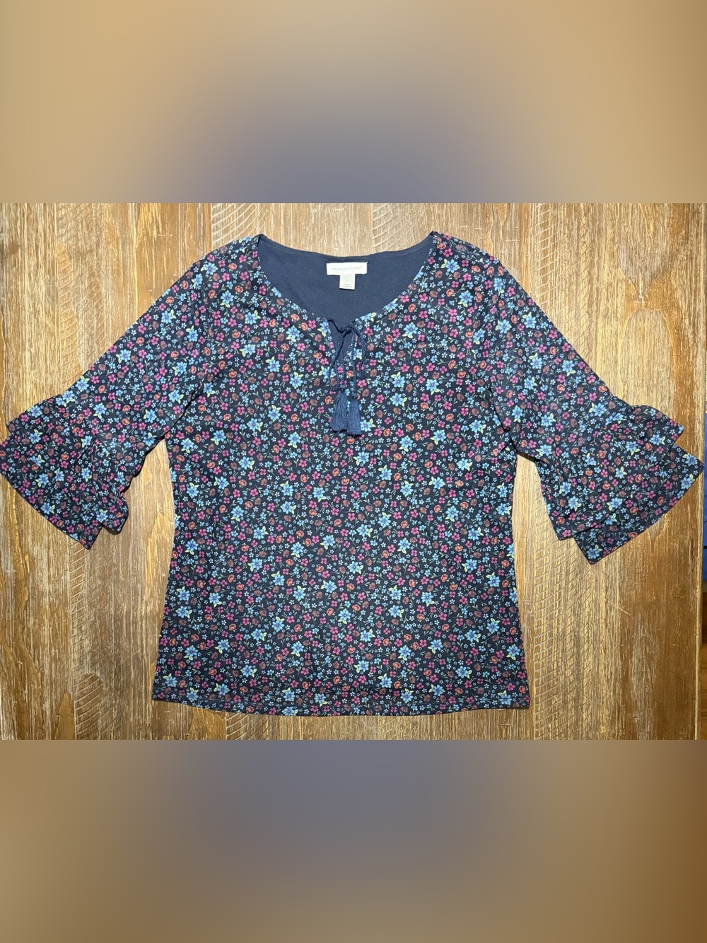 Women’s Floral Top by Christopher & Banks - 3/4 Length Flare Sleeve - Size Large